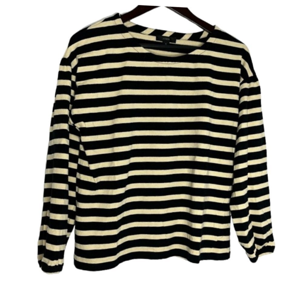 J. Crew Heavy Cotton Stripe Long Sleeve Blouse Tee Size Small Basic